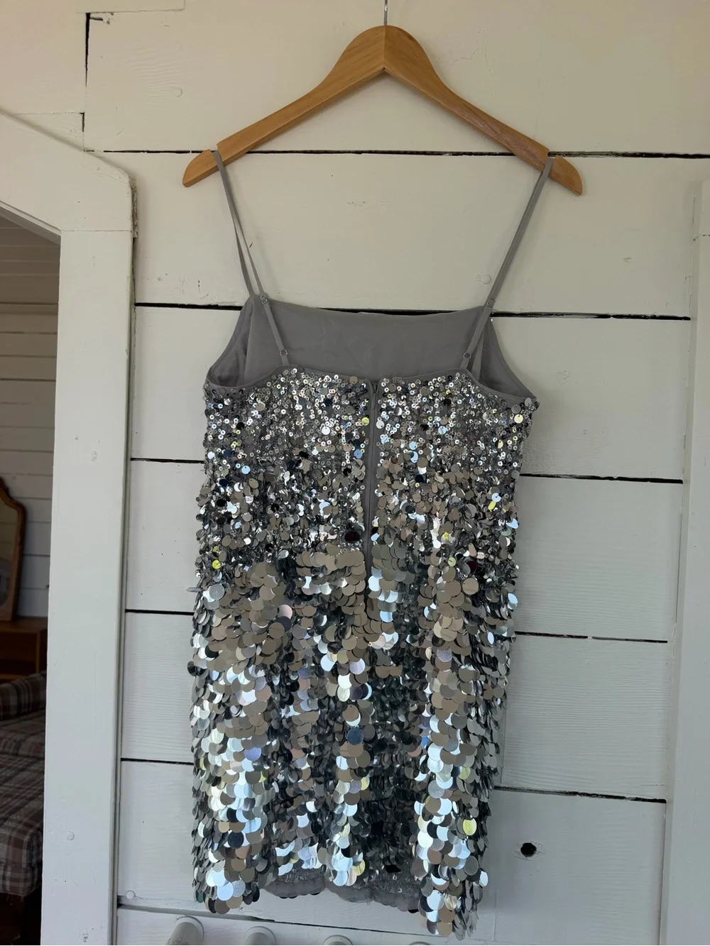 NWT J. Crew Silver Sequin Spaghetti-Strap Mini Dress